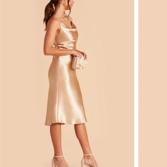 NWT Birdy Grey SMALL Lisa Midi Dress Shiny Satin Gold Sleeveless Cowl Neck - Picture 2 of 9